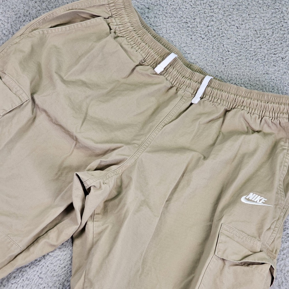 Nike Cargo Pants Mens 38x30 Beige‎ Elastic Waist Drawstring Ripstop